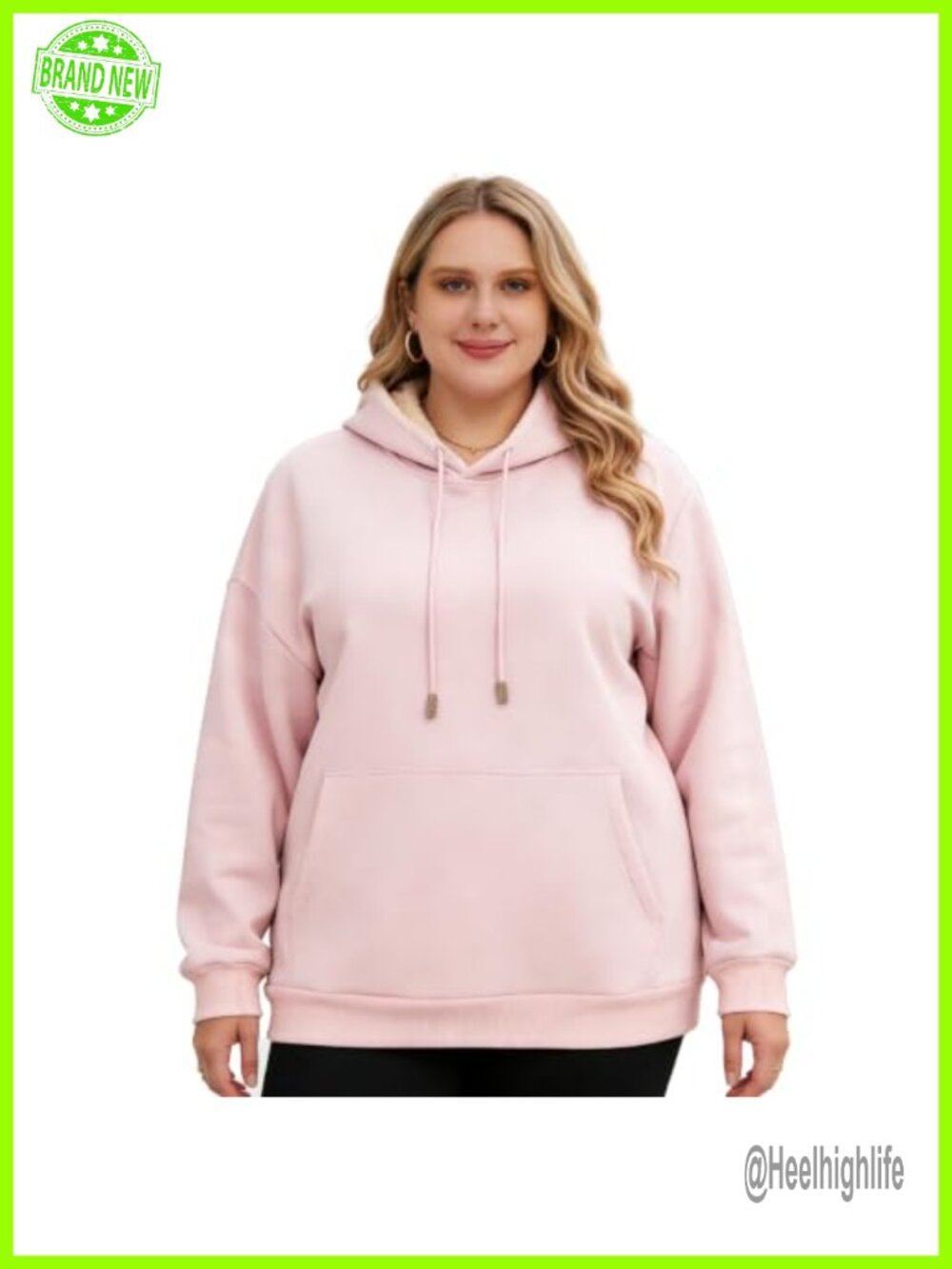 Plus Size Sherpa Lined Hoodie Warm Fleece Pullover with Kangaroo Pocket